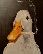 A painting of a duck smoking a cigarette