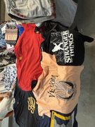 A rail of printed t-shirts